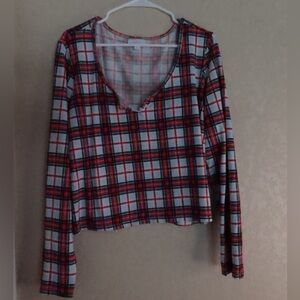Colsie Red and Gray Plaid Top